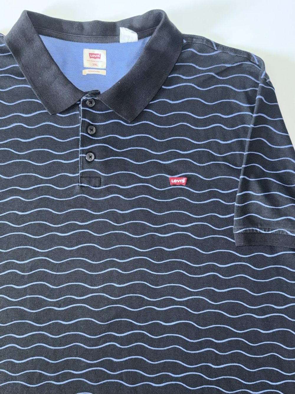 Levi’s Standard Fit Polo Men’s 3XL Black Wavy Striped 100% Cotton